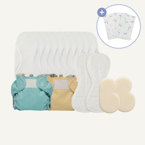 Cloth Diaper New Mom Package(Reusable Winged Insert 10p + Doubler 2p + Waterproof Diaper Cover 2p + Baby Laundary Soap 2p)