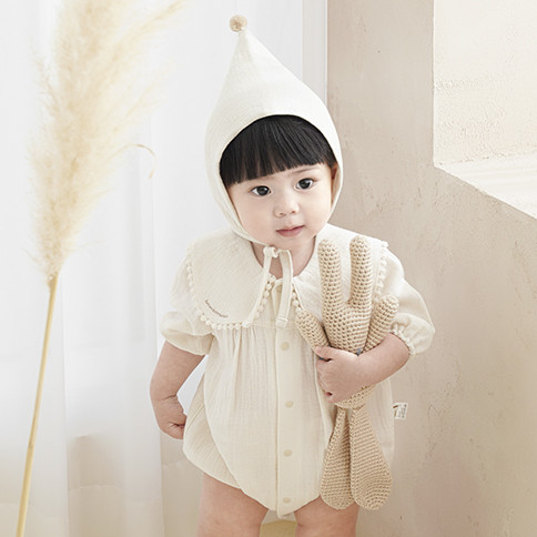 Bamboo Crinkle Gauze Creamy ¾ Sleeve Baby Bodysuit