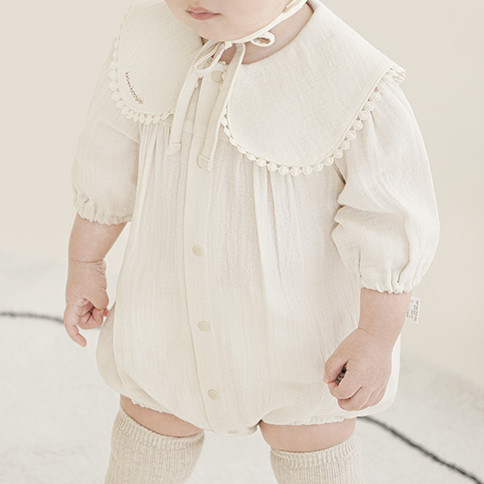 Bamboo Crinkle Gauze Creamy ¾ Sleeve Baby Bodysuit