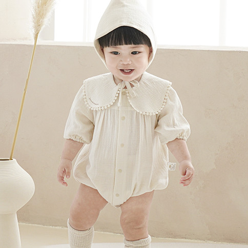 Bamboo Crinkle Gauze Creamy ¾ Sleeve Baby Bodysuit