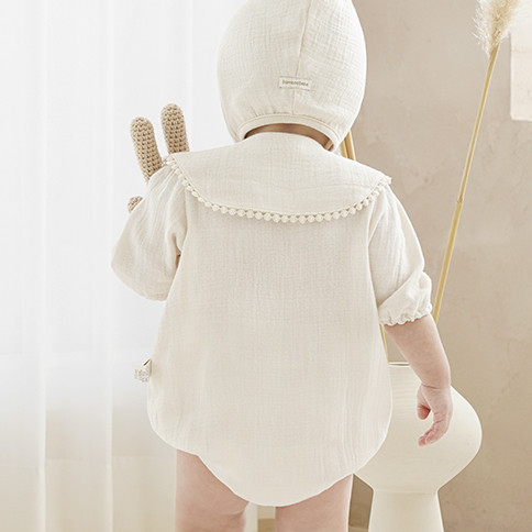 Bamboo Crinkle Gauze Creamy ¾ Sleeve Baby Bodysuit