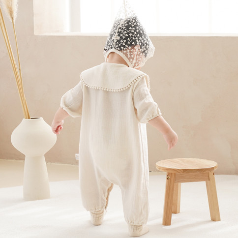 Bamboo Crinkle Gauze Creamy ¾ Sleeve Baby Romper