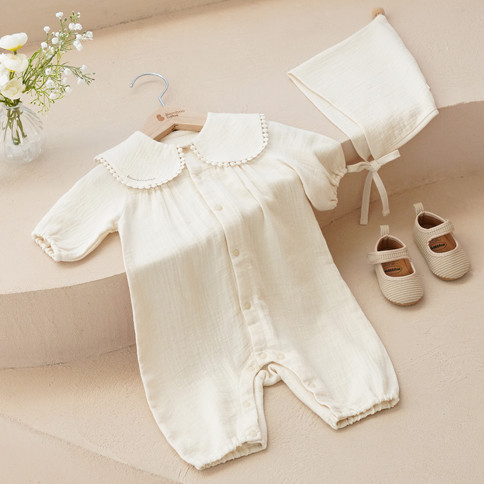 Bamboo Crinkle Gauze Creamy ¾ Sleeve Baby Romper