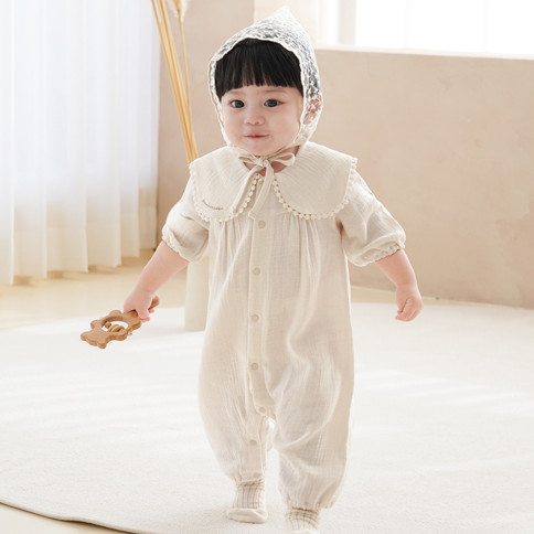 Bamboo Crinkle Gauze Creamy ¾ Sleeve Baby Romper