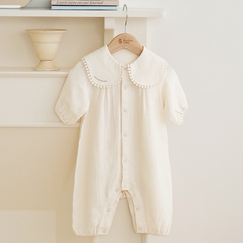 Bamboo Crinkle Gauze Creamy ¾ Sleeve Baby Romper