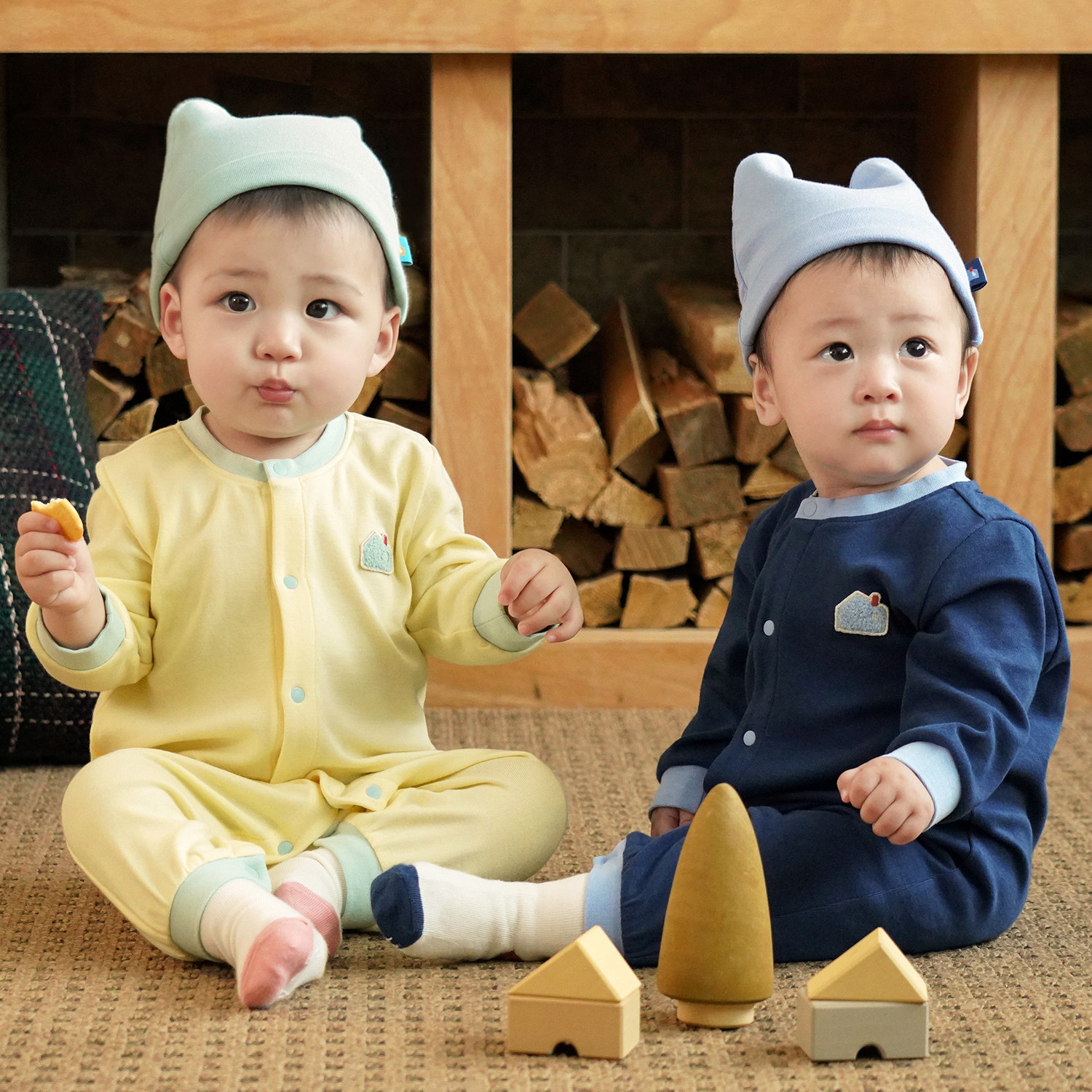 Bamboo Mountain Village Baby Romper & Cap Set