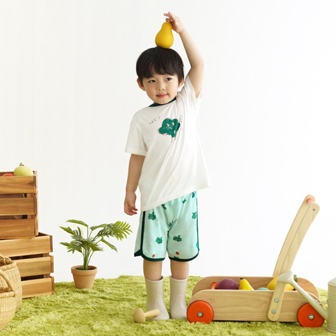 Bamboo Basketball-Playing Broccoli Short Sleeve Set(6~60 Months)