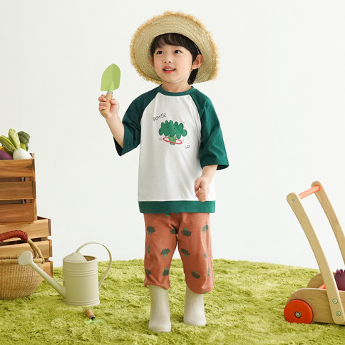 Bamboo Hula Hooping Broccoli ¾ Sleeve Top & Pants Set(6~60Months)