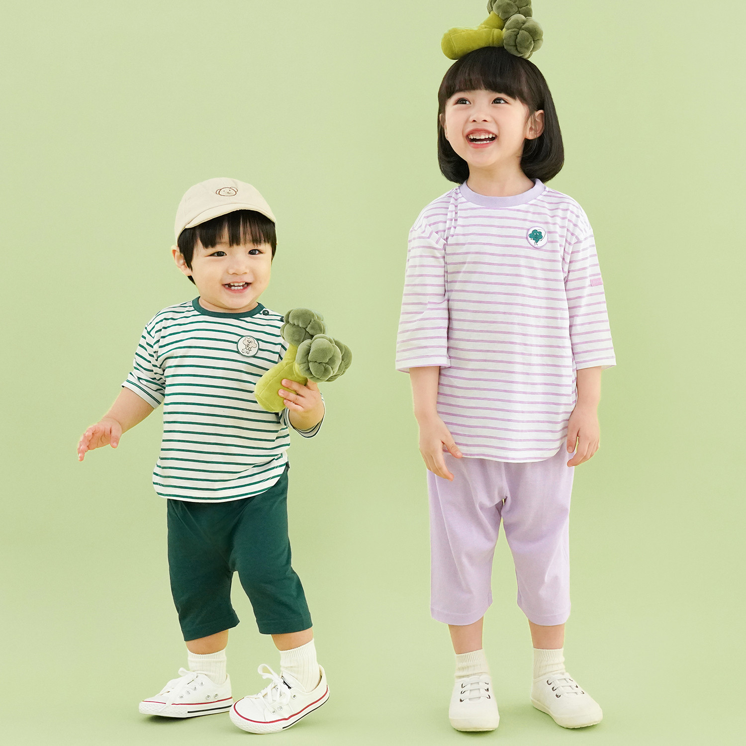 Bamboo Striped Broccoli ¾ Sleeve Top & Pants Set(6~60Months)