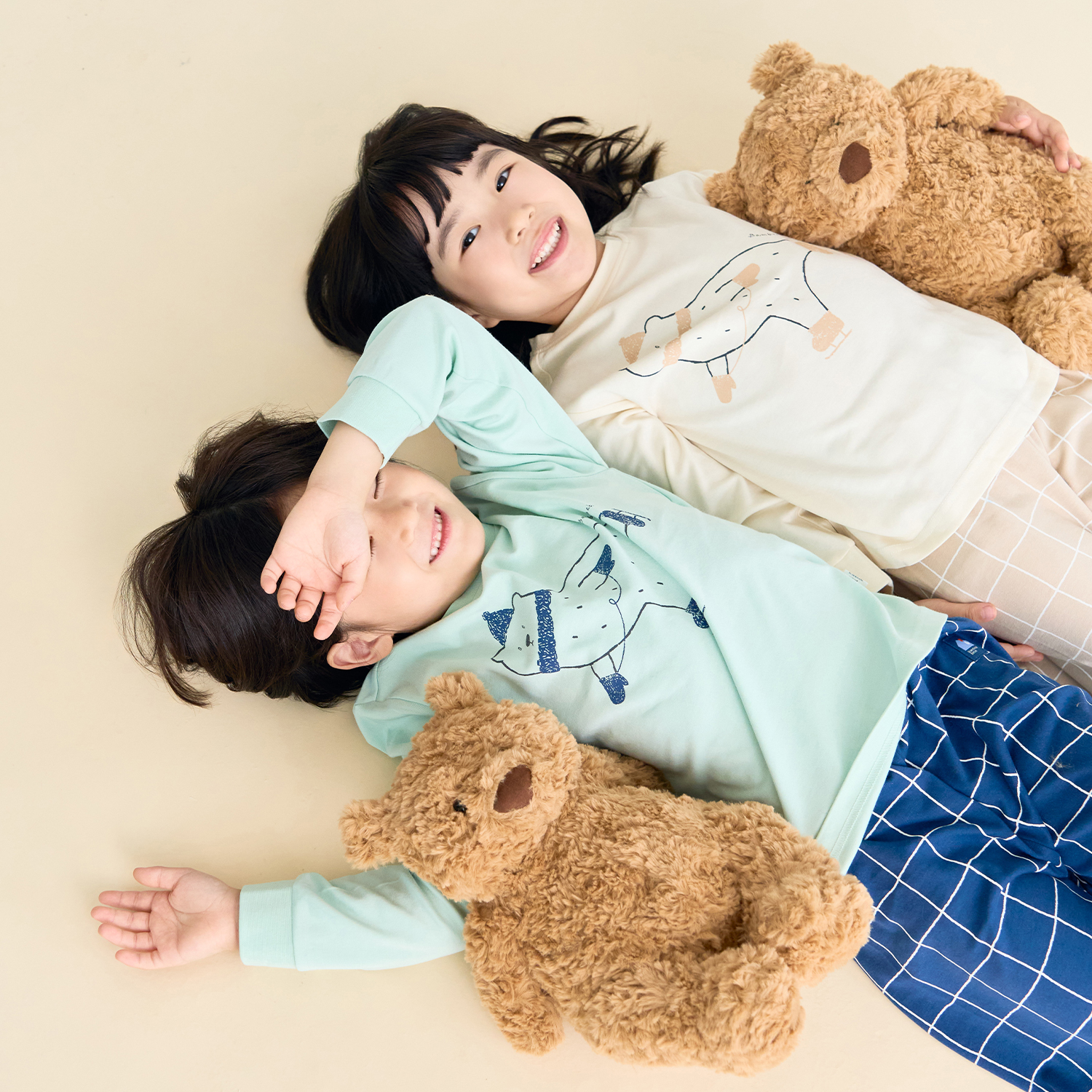 Bamboo Black Bear Checked Long Sleeve Set(3~8Y)